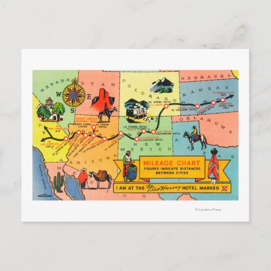 Kaart van Fred Harvey Hotel LocationsCA aan KS (Voorkant)