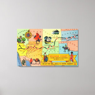 Kaart van Fred Harvey Hotel LocationsCA aan KS Canvas Afdruk