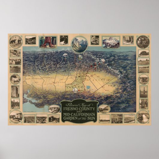 Kaart van Fresno County, Tuin van de Zon Poster (Voorkant)