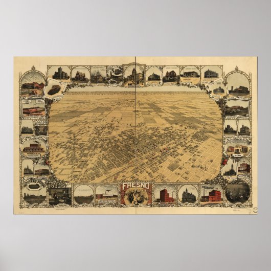 Kaart van Fresno, Uitzicht van vogelsoorten-Oog, 1 Poster (Voorkant)