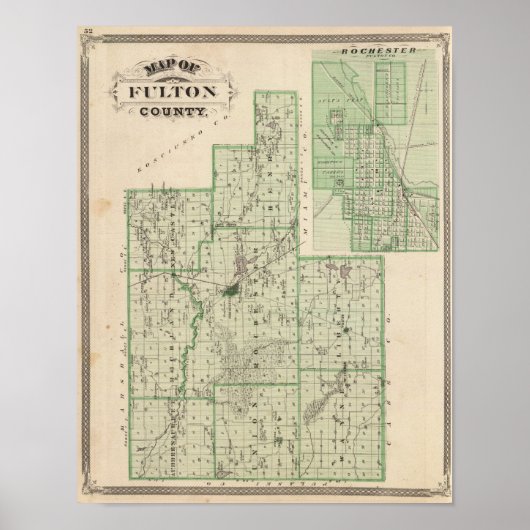 Kaart van Fulton County met Rochester, Fulton Co Poster (Voorkant)