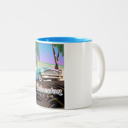 kaart van Galveston Island Texas USA Tweekleurige Koffiemok (Voorkant rechts)