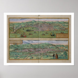 Kaart van Genua en Florence, uit 'Civitates Orbis  Poster