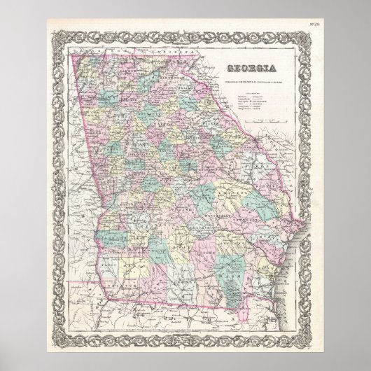 kaart van Georgië (1855) Poster (Voorkant)