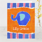 Kaart van gepersonaliseerde Cute Elephant Birthday (Gele Bloem)