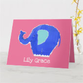Kaart van gepersonaliseerde Cute Elephant Birthday (Gele Bloem)