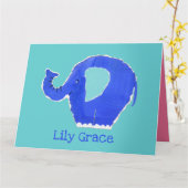 Kaart van gepersonaliseerde Cute Elephant Birthday (Gele Bloem)