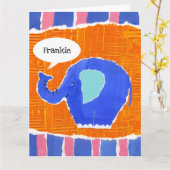 Kaart van gepersonaliseerde Cute Elephant Birthday (Gele Bloem)
