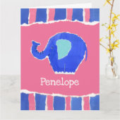 Kaart van gepersonaliseerde Cute Elephant Birthday (Gele Bloem)