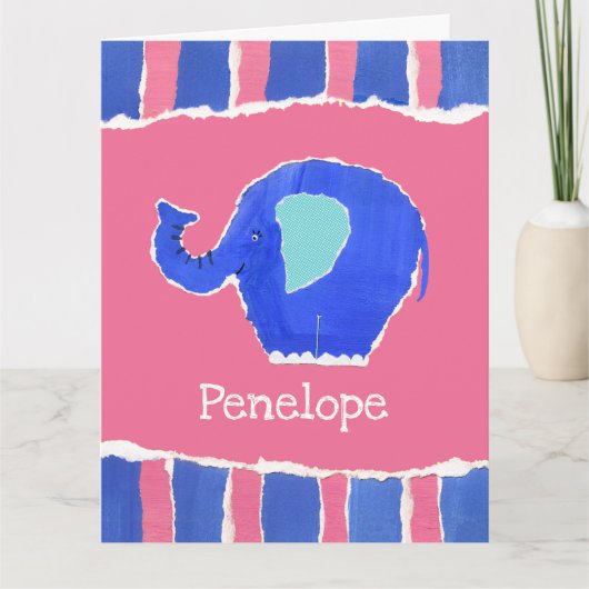 Kaart van gepersonaliseerde Cute Elephant Birthday (Voorkant)
