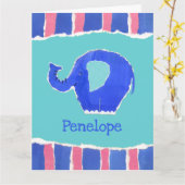 Kaart van gepersonaliseerde Cute Elephant Birthday (Gele Bloem)