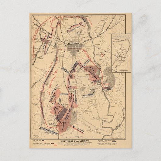 kaart van Gettysburg en Slachtoffers, juli 1863 (Voorkant)