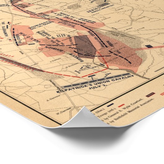  kaart van Gettysburg en Slachtoffers, juli 1863 Poster (Hoek)