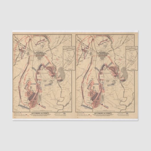 kaart van Gettysburg, juli 1863 ontkoppeling Tissuepapier (Voorkant)