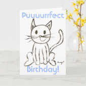 Kaart van geverfd Kat "Puuurrfect Birthday" (Gele Bloem)