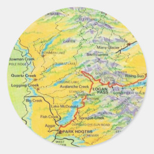 Kaart van Glacier National Park Ronde Sticker