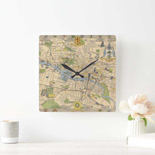 Kaart van Glasgow, Engeland Vierkante Klok (Huis)