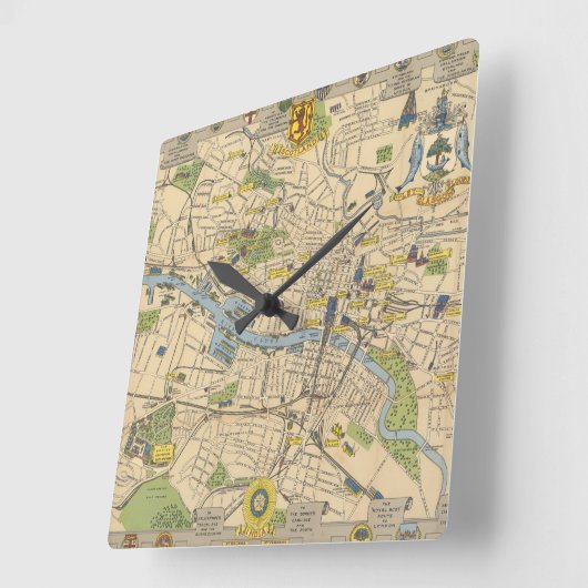 Kaart van Glasgow, Engeland Vierkante Klok (Hoek)