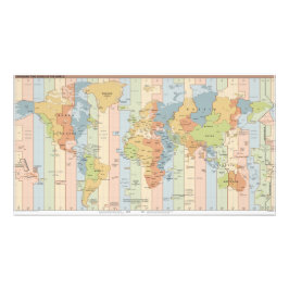 Kaart van Globale Tijdzones Foto Afdruk