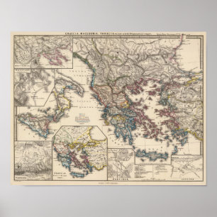 Kaart van Graecia, Macedonië, Thracia Poster
