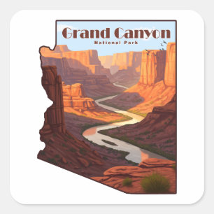 Kaart van Grand Canyon National Park Arizona Vierkante Sticker