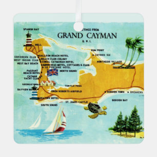 Kaart van Grand Cayman uit de vintage collectie Metalen Ornament