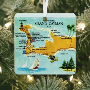 Kaart van Grand Cayman uit de vintage collectie Metalen Ornament