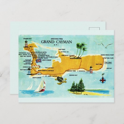 Kaart van Grand Cayman uit het verleden (Voorkant / Achterkant)