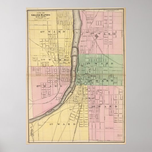  kaart van Grand Rapids Michigan (1873) Poster (Voorkant)
