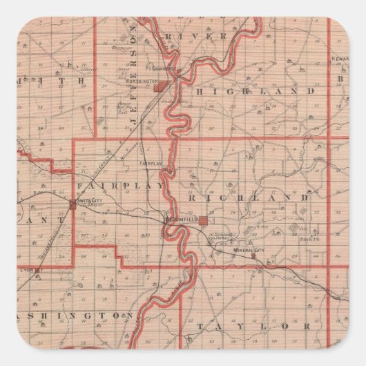 Kaart van Greene County Vierkante Sticker (Voorkant)