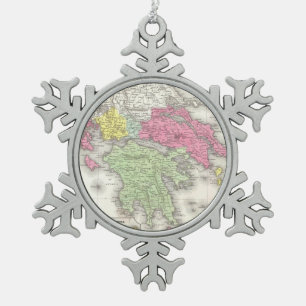  kaart van Griekenland (1853) Tin Sneeuwvlok Ornament