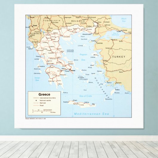 Kaart van Griekenland (1984) Canvas Afdruk (Insitu (Houten vloer))