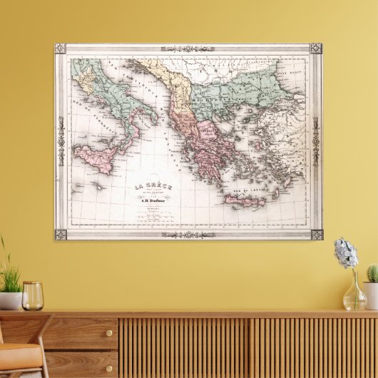  kaart van Griekenland en Italië (1852) Canvas Afdruk (Insitu (Woonkamer))