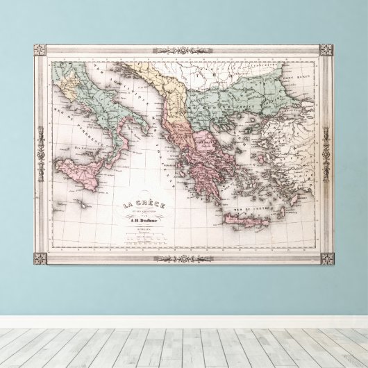  kaart van Griekenland en Italië (1852) Canvas Afdruk (Insitu (Houten vloer))