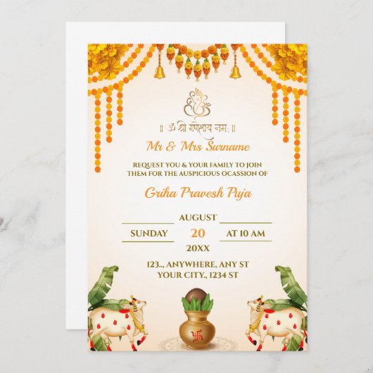 Kaart van Griha Pravesh Invitation (Voorkant / Achterkant)