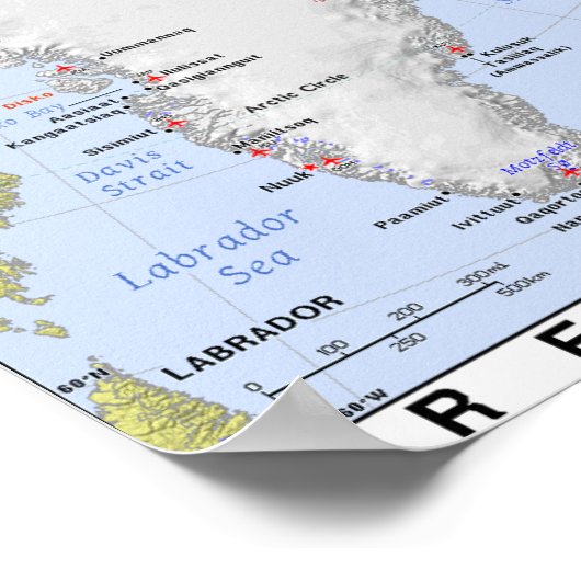 Kaart van Groenland zonder ijs Poster (Hoek)