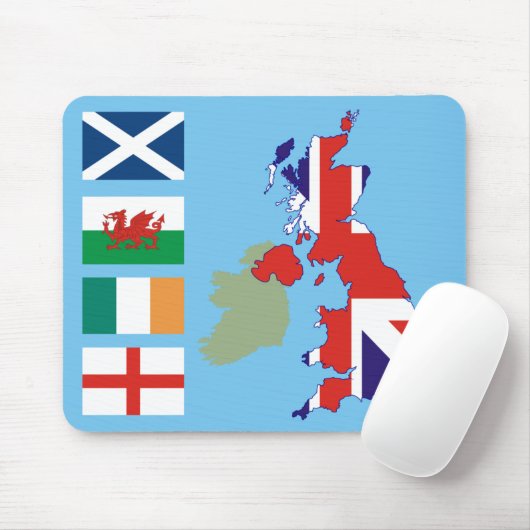 Kaart van Groot-Brittannië en vlaggen Muismat (Met muis)