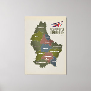 Kaart van groothertogdom Luxemburg Canvas Afdruk