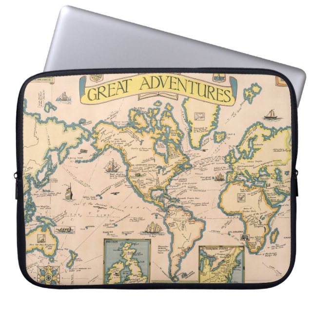 Kaart van grote avonturen laptop sleeve (Voorkant)