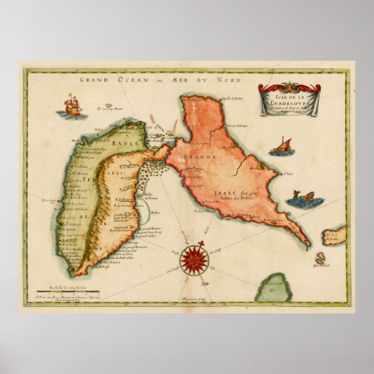 kaart van Guadeloupe (1650) Poster (Voorkant)