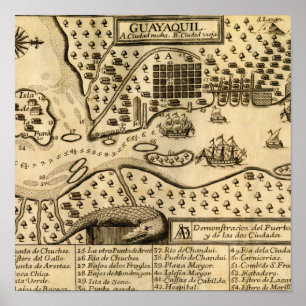 Kaart van Guayaquil, Ecuador (1741) Poster