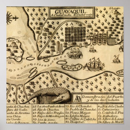 Kaart van Guayaquil, Ecuador (1741) Poster (Voorkant)