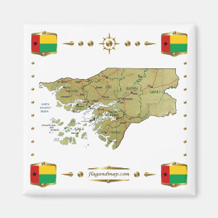 Kaart van Guinee-Bissau + Flags Magnet