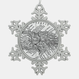  kaart van Haïti (1911) Tin Sneeuwvlok Ornament