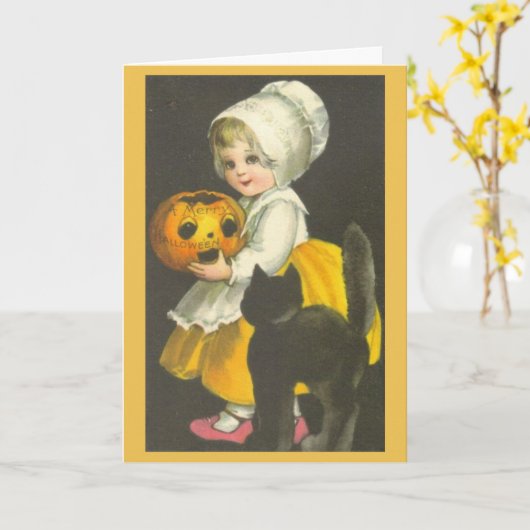 Kaart van Halloween van de Kat van de Pompoen van (Gele Bloem)
