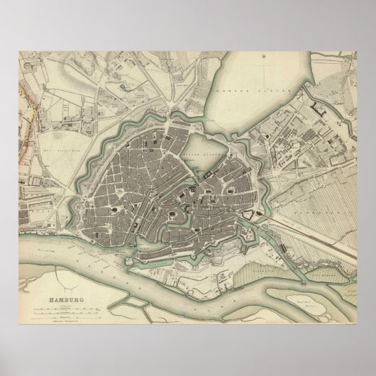 kaart van Hamburg Duitsland (1841) Poster (Voorkant)