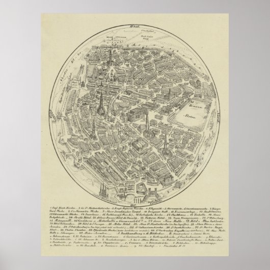  kaart van Hamburg Duitsland (1850) Poster (Voorkant)