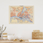 kaart van Hamburg Duitsland (1888) Poster (Keuken)