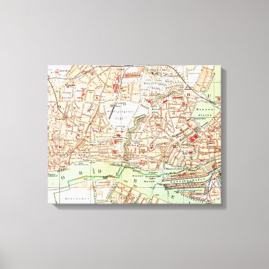 kaart van Hamburg Duitsland (1890) Canvas Afdruk (Voorkant)