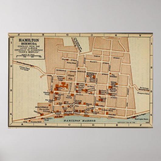  kaart van Hamilton Bermuda (1922) Poster (Voorkant)